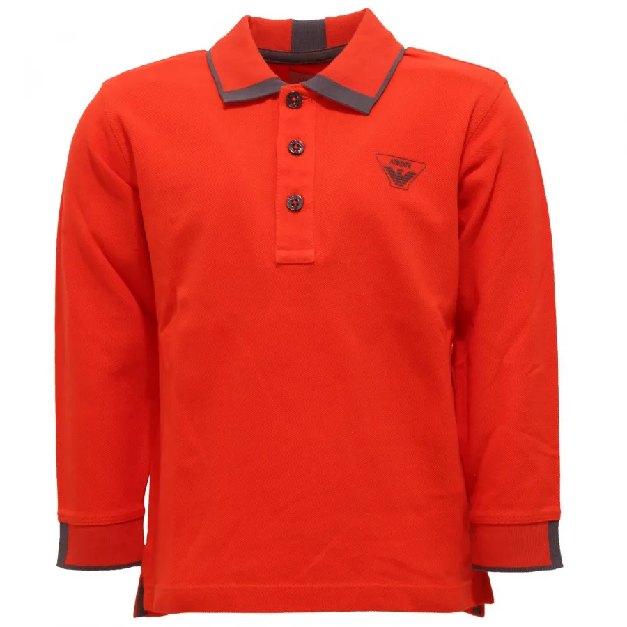 9502Y polo bimbo boy ARMANI JUNIOR DARK ORANGE cotton long sleeve polo t-shirt