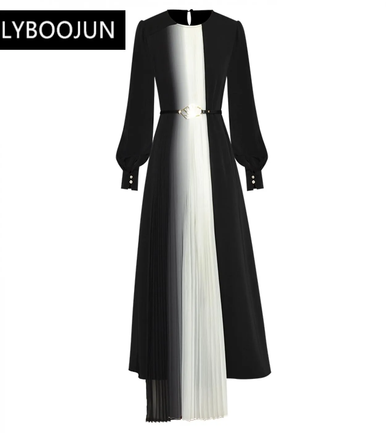 Abiti lunghi da festa con cintura patchwork plissettata a maniche lunghe con scollo a V allentato per donna 2023 Designer di lus