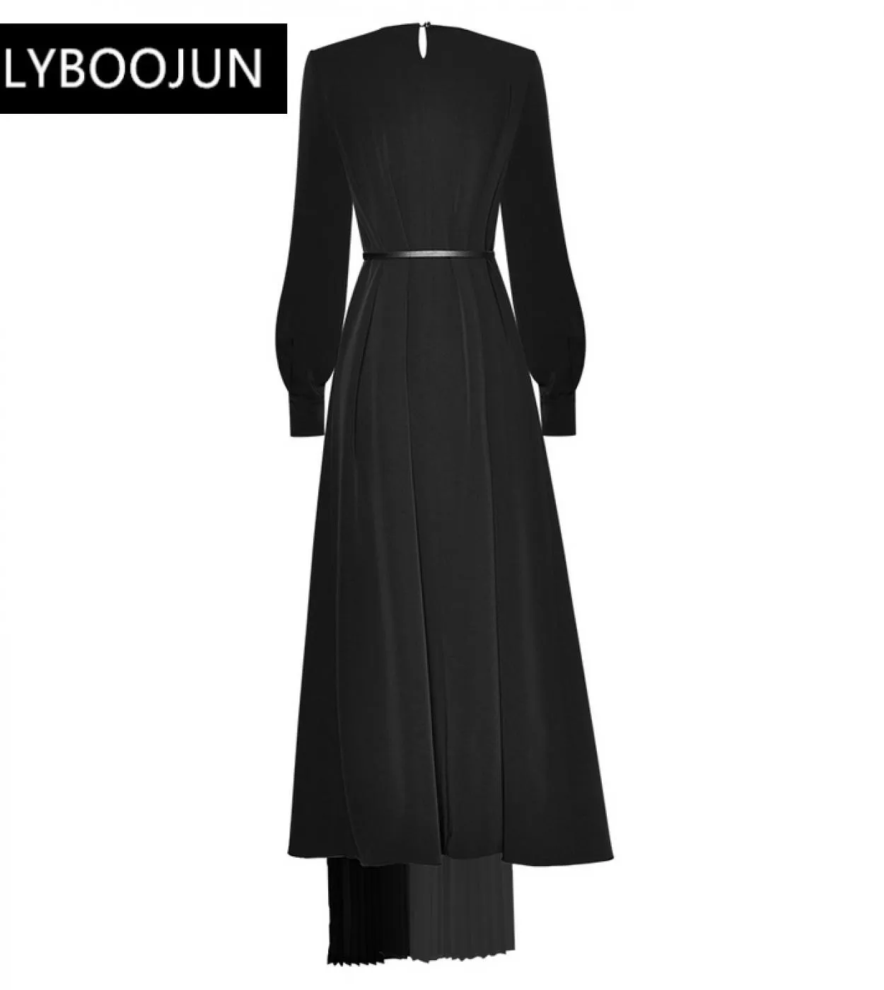 Abiti lunghi da festa con cintura patchwork plissettata a maniche lunghe con scollo a V allentato per donna 2023 Designer di lus
