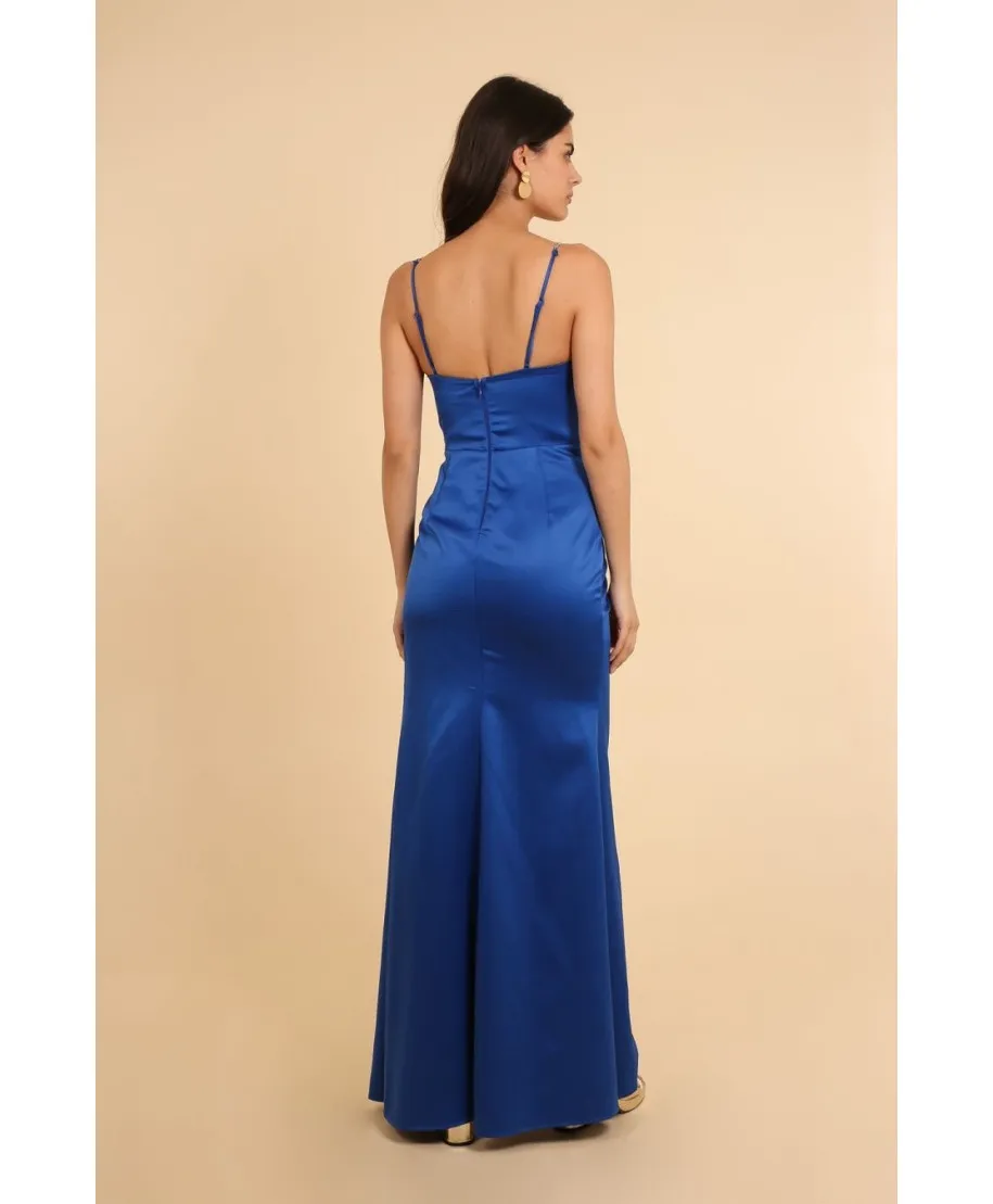 Abito da donna elegante - Lungo -  spacco sulla gamba - colore blu fiordaliso