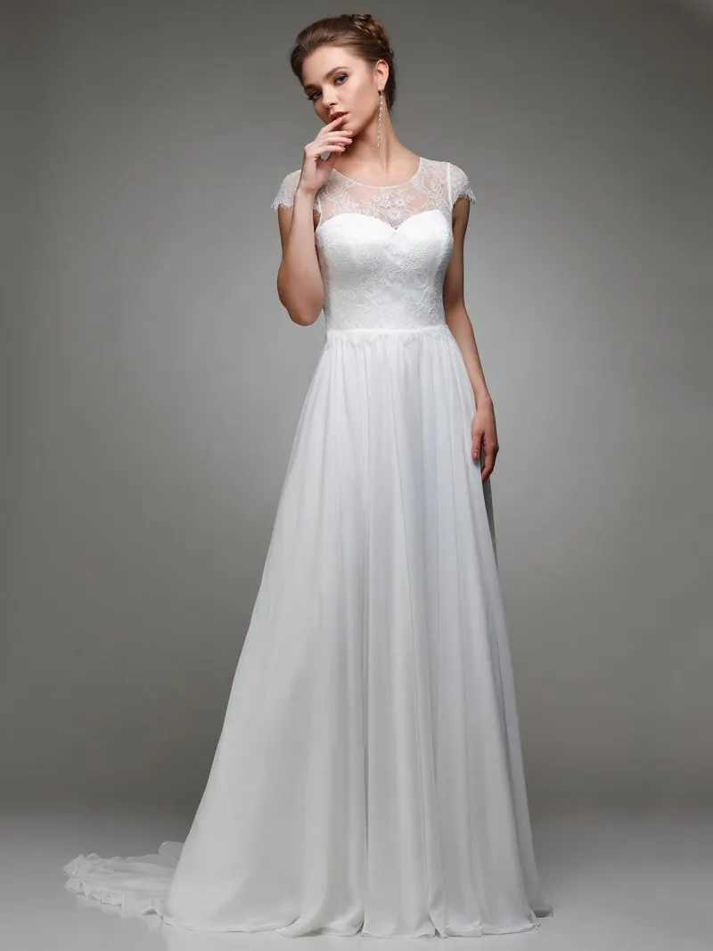 Abito da sposa lineare con corpetto in pizzo chantilly e gonna liscia