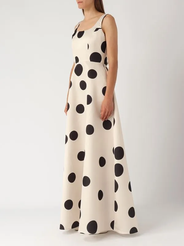 Abito donna Giada Curti in tessuto duchesse con gonna svasata Pois-Panna-Nero