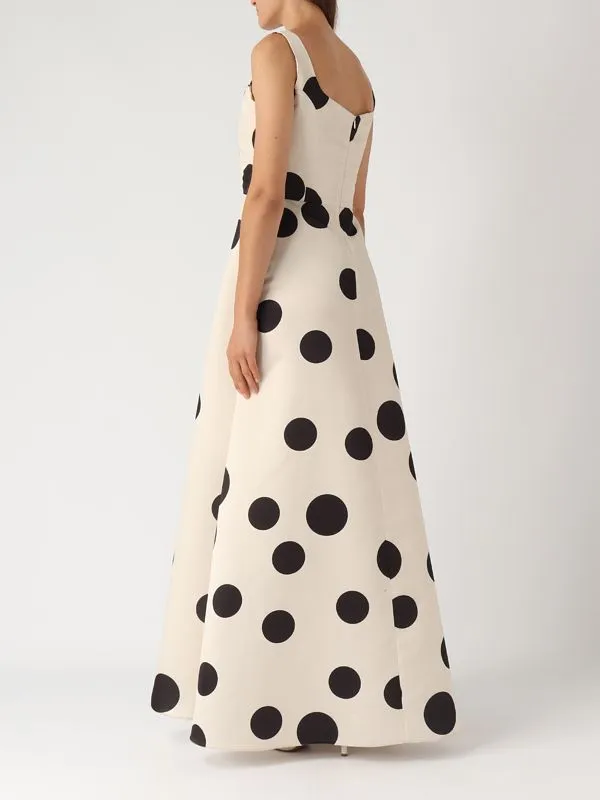 Abito donna Giada Curti in tessuto duchesse con gonna svasata Pois-Panna-Nero
