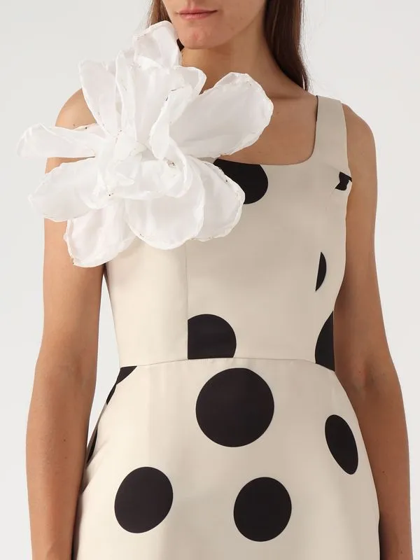 Abito donna Giada Curti in tessuto duchesse con gonna svasata Pois-Panna-Nero