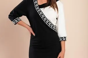 Abito elegante con stampa geometrica, bianco e nero