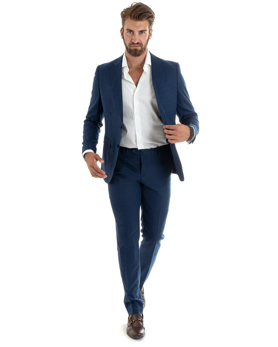 Abito Uomo Monopetto Vestito Completo Giacca Pantaloni Blu Elegante Casual GIOSAL-OU2401A