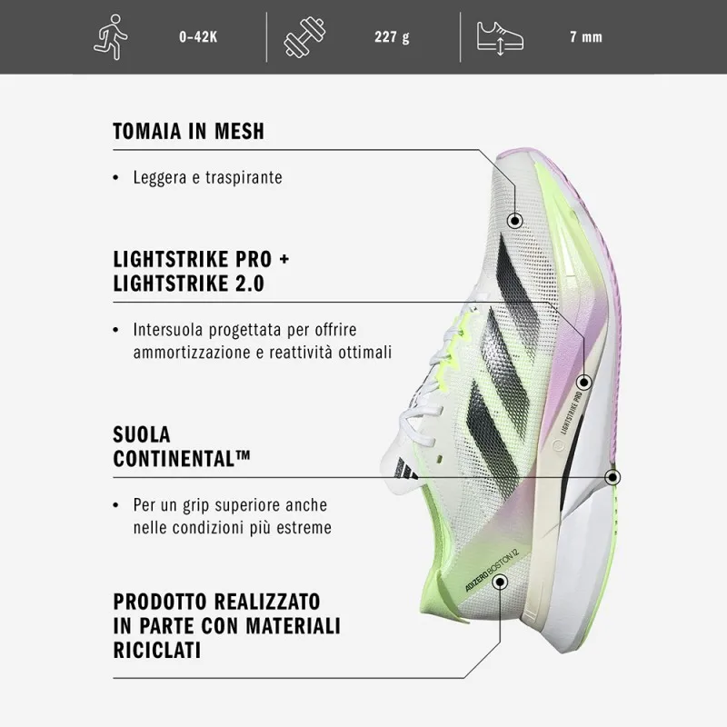 ADIDAS Adizero Boston 12 Bianco Core Nero - Scarpe Running Donna