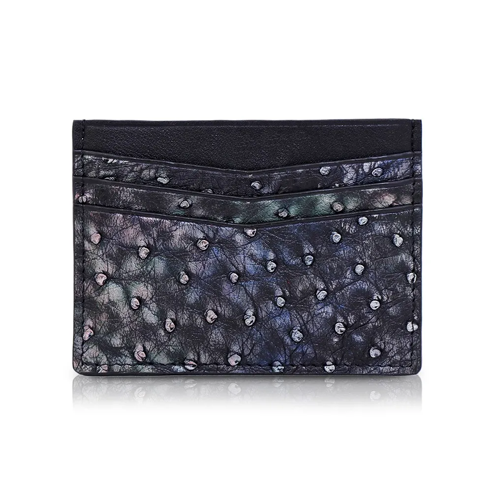 Ammoment - Struzzo in Nero Perla di Tahiti - Astuccio per Carte di Credito in Pelle