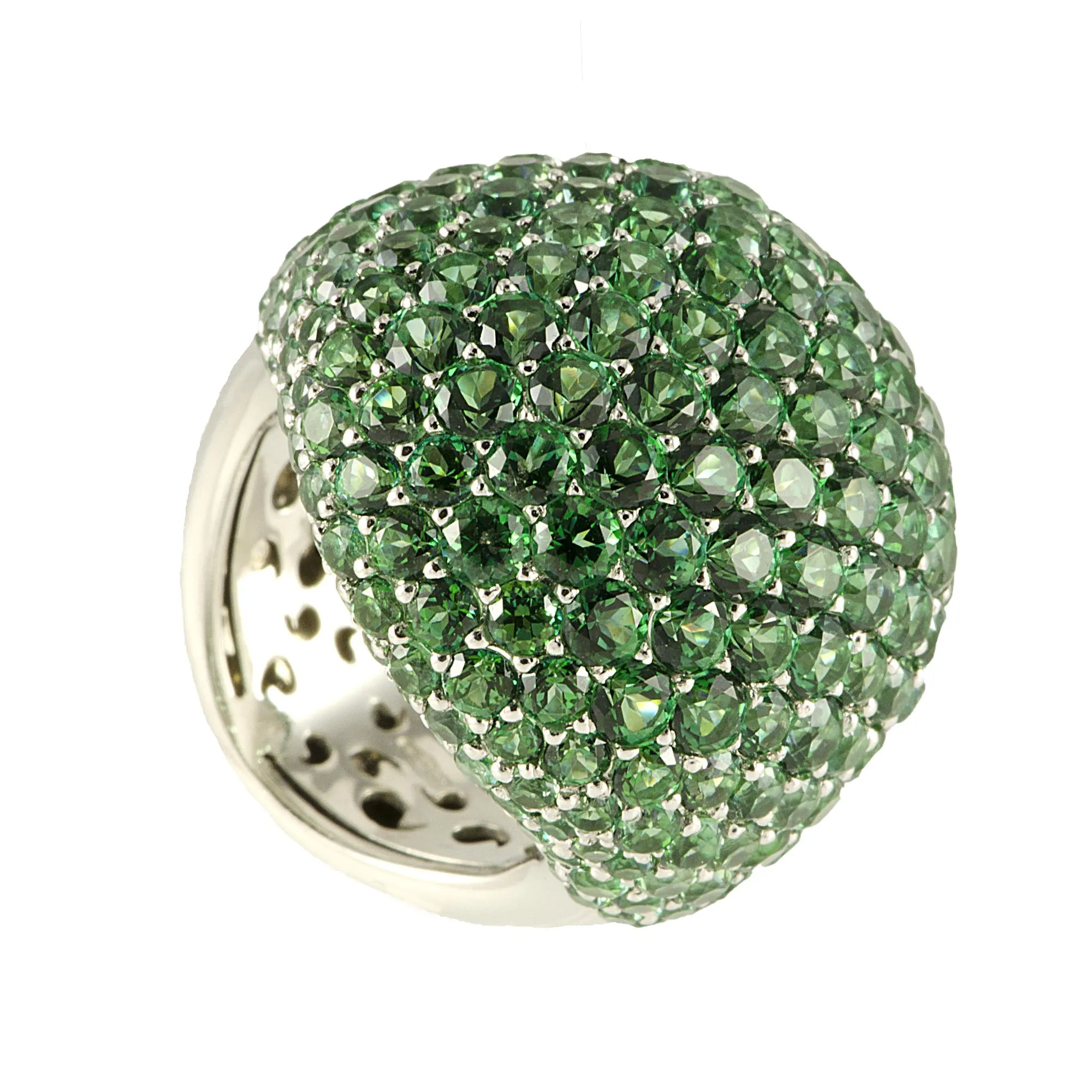 ANELLO IN ORO BIANCO 9KT E TOPAZIO VERDE MIS 14