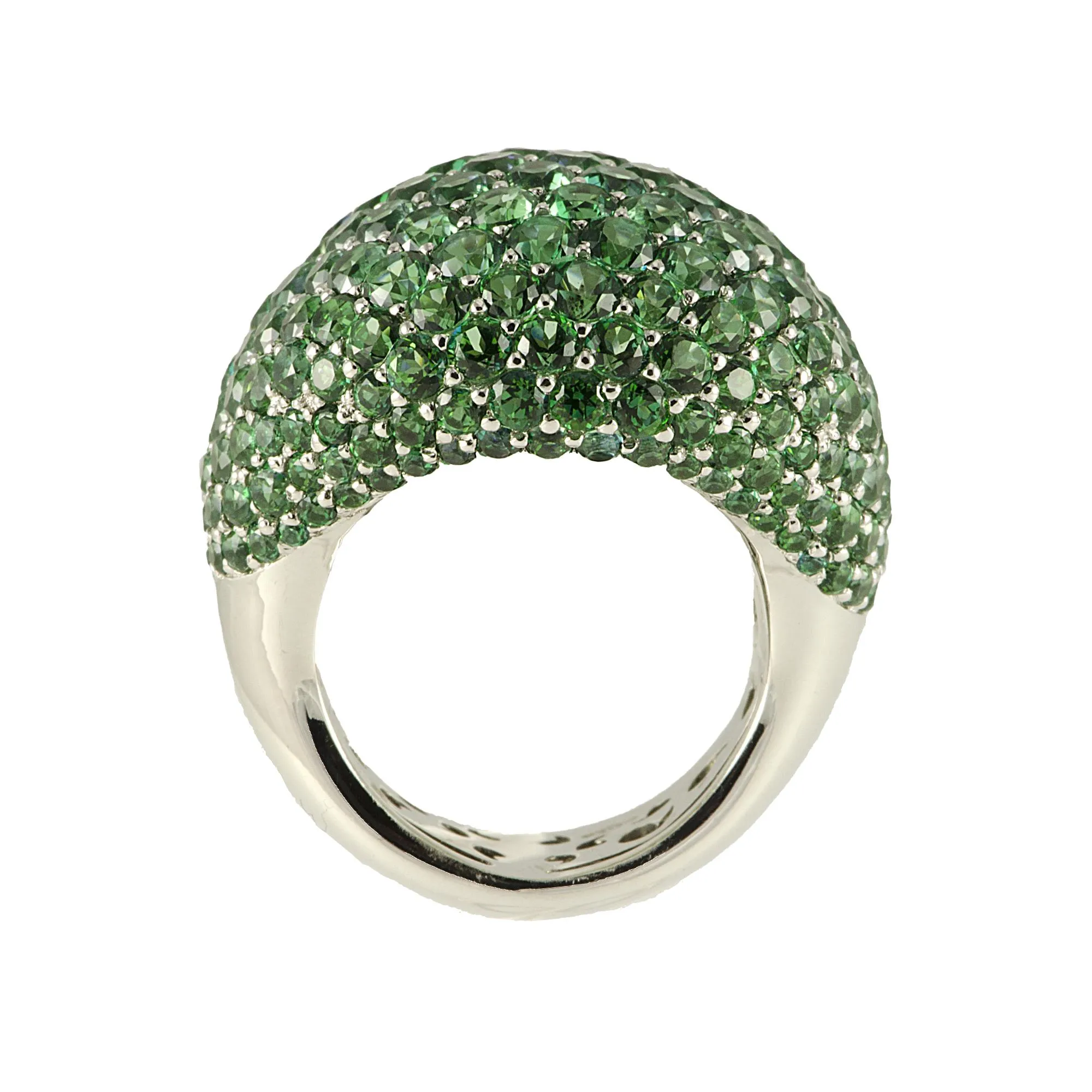 ANELLO IN ORO BIANCO 9KT E TOPAZIO VERDE MIS 14
