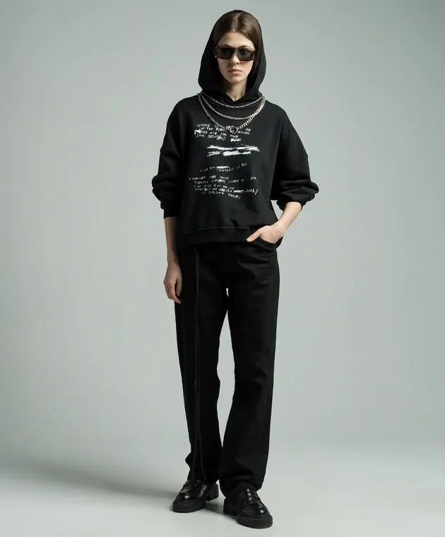Ann Demeulemeester Felpa AAF nera con stampa della scritta a mano 2401WJSW1129FA185