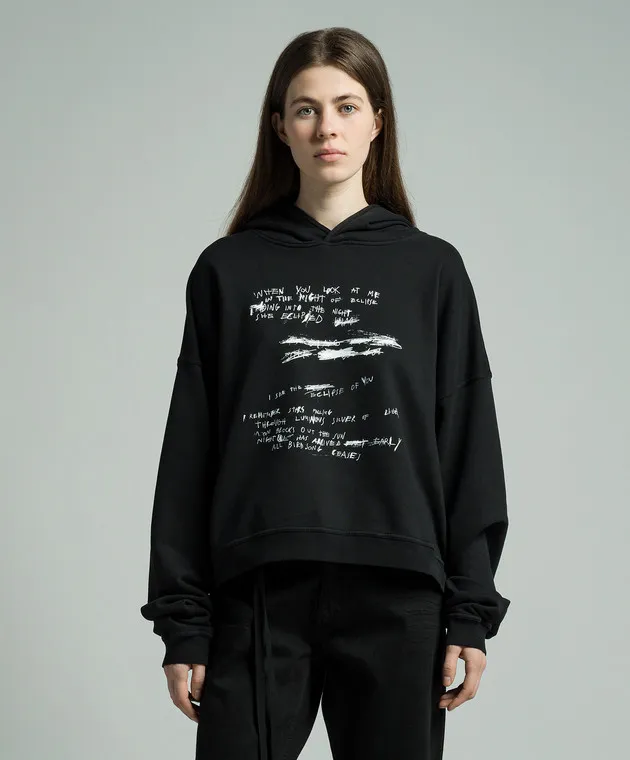 Ann Demeulemeester Felpa AAF nera con stampa della scritta a mano 2401WJSW1129FA185
