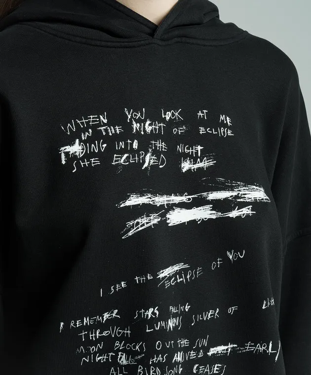 Ann Demeulemeester Felpa AAF nera con stampa della scritta a mano 2401WJSW1129FA185