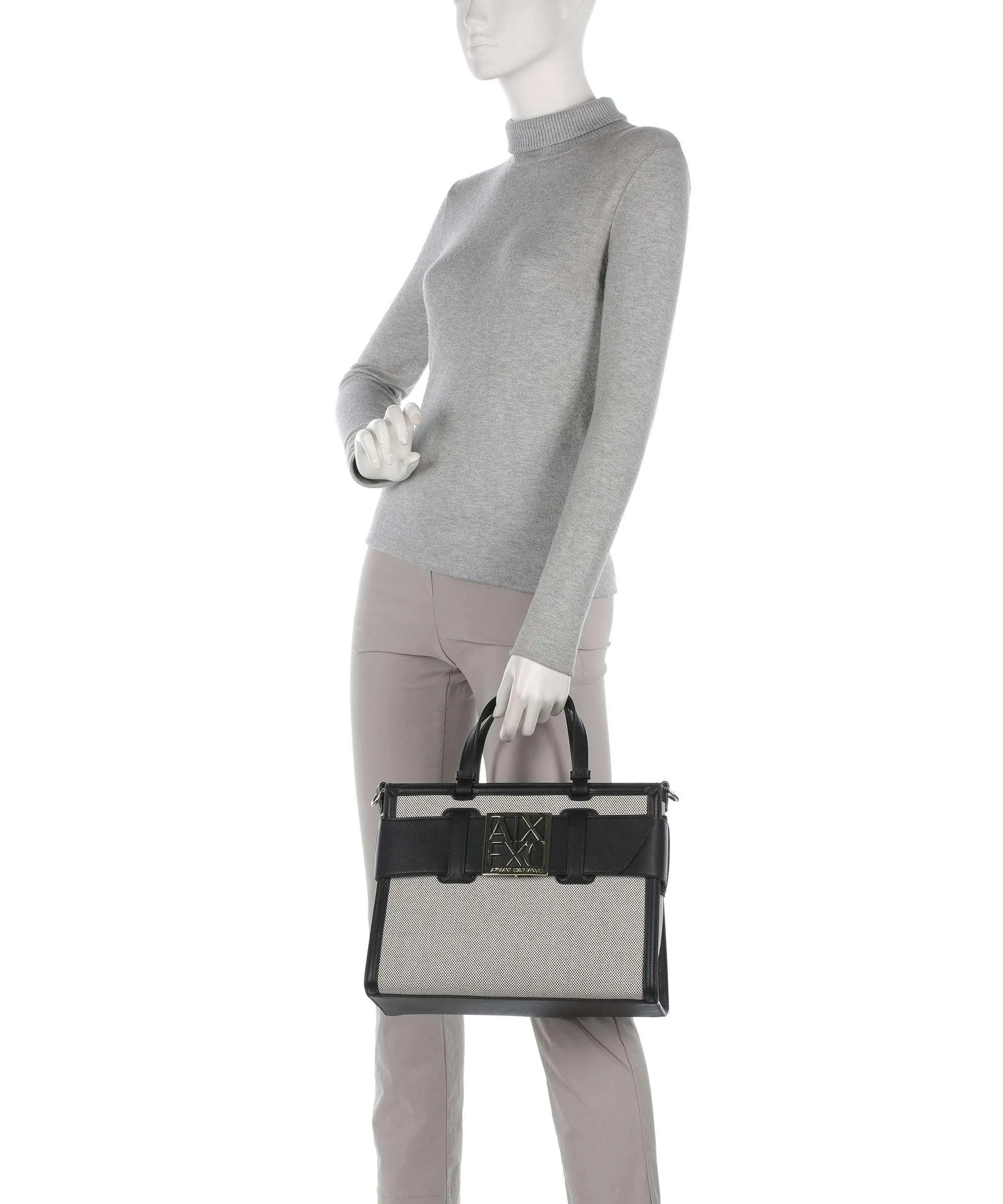  Armani Exchange Borsa a mano cotone, poliestere nero/bianco  