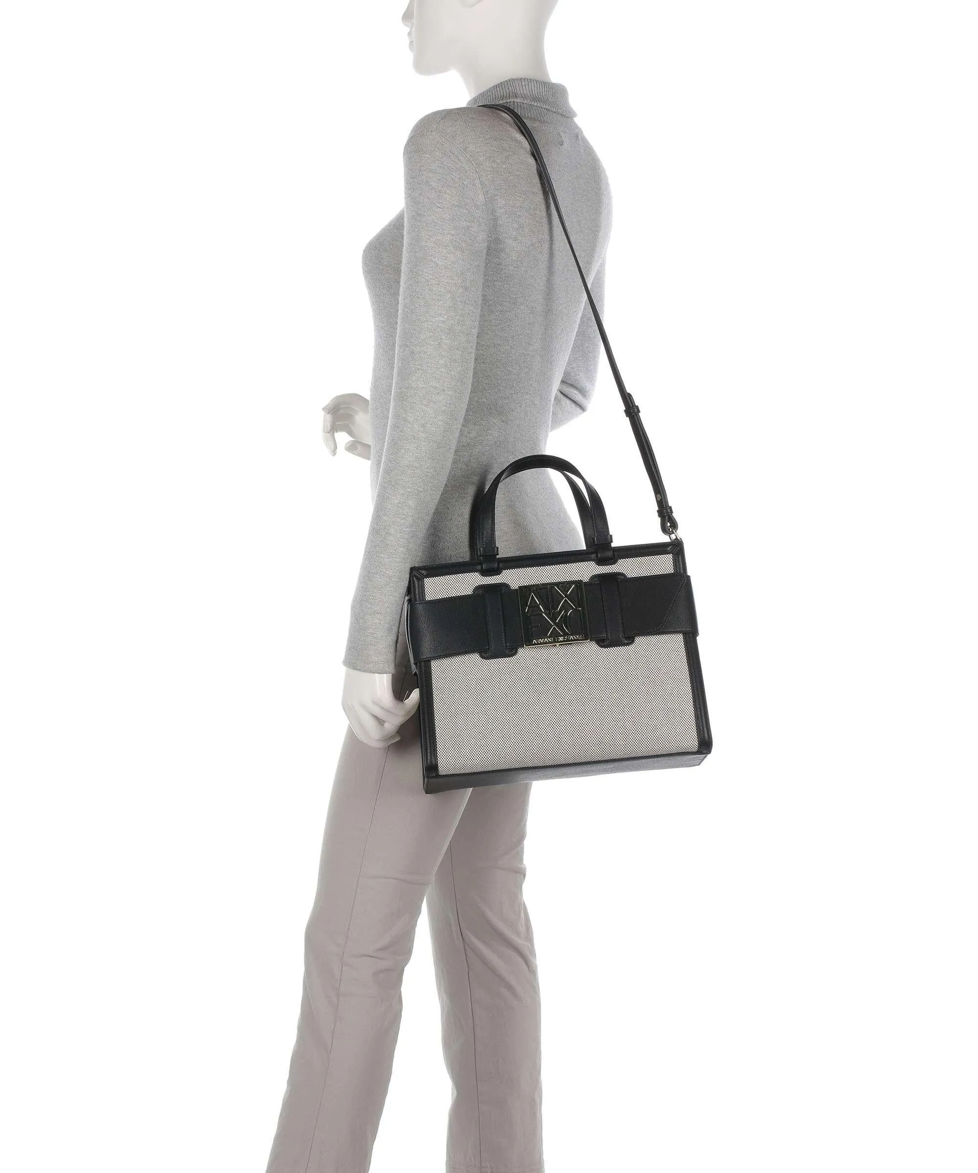  Armani Exchange Borsa a mano cotone, poliestere nero/bianco  
