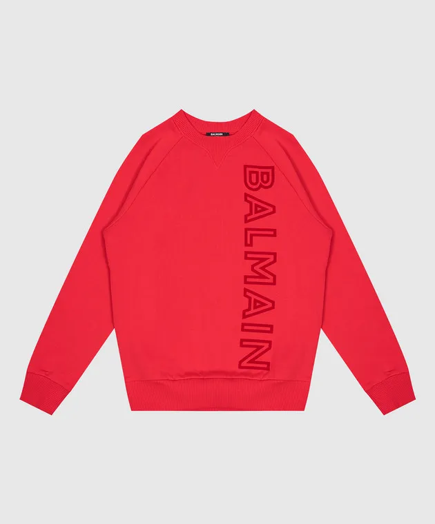 Balmain Felpa rossa da bambino con stampa logo testurizzata BV4P90Z1753