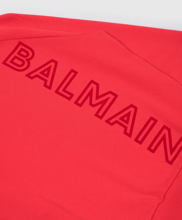 Balmain Felpa rossa da bambino con stampa logo testurizzata BV4P90Z1753
