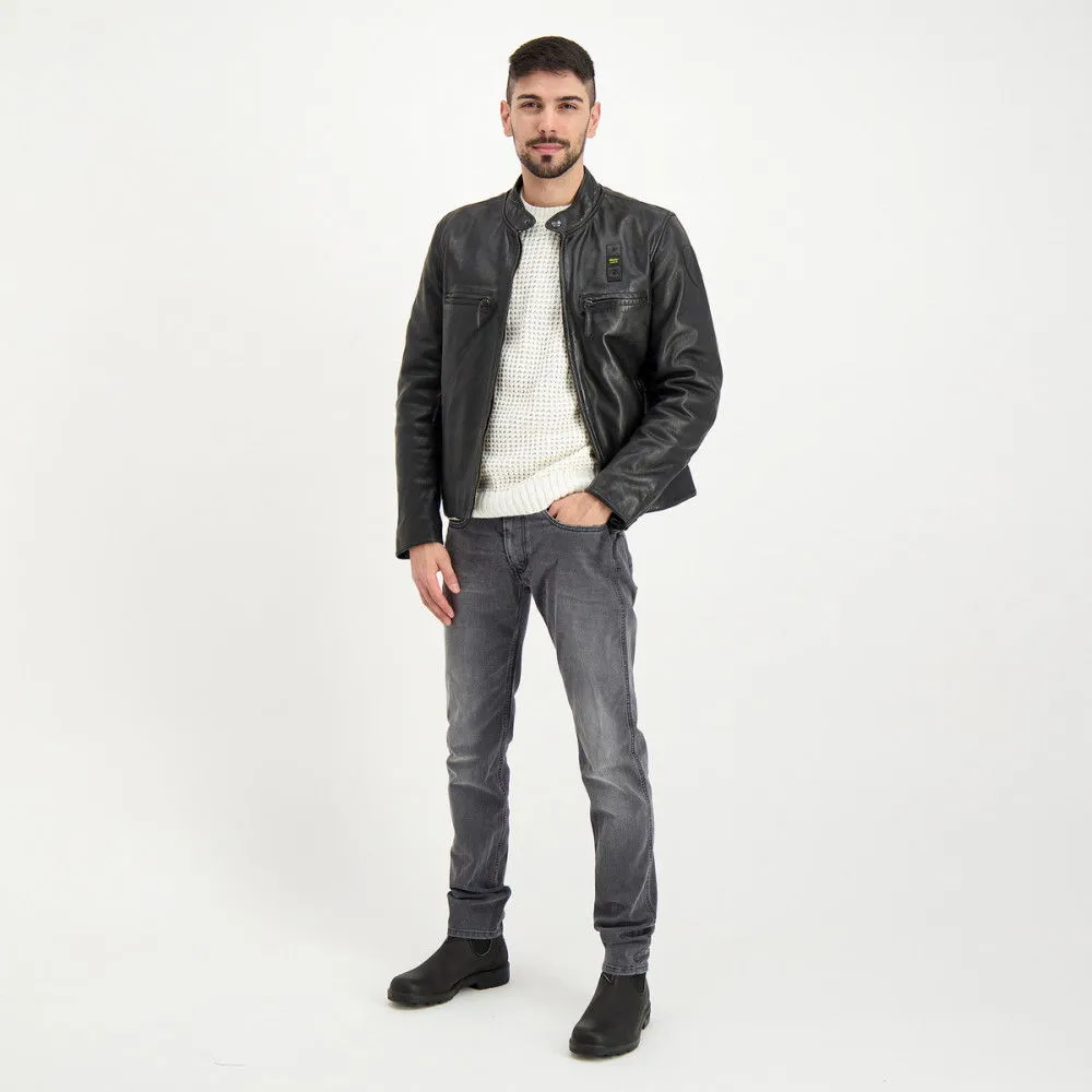 BLAUER BIKER IN PELLE OLIVER