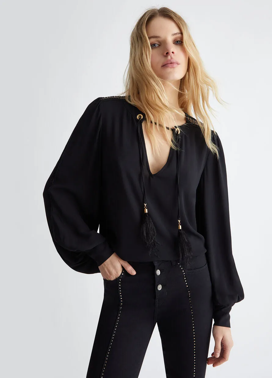 Blouse with Feathers / Black