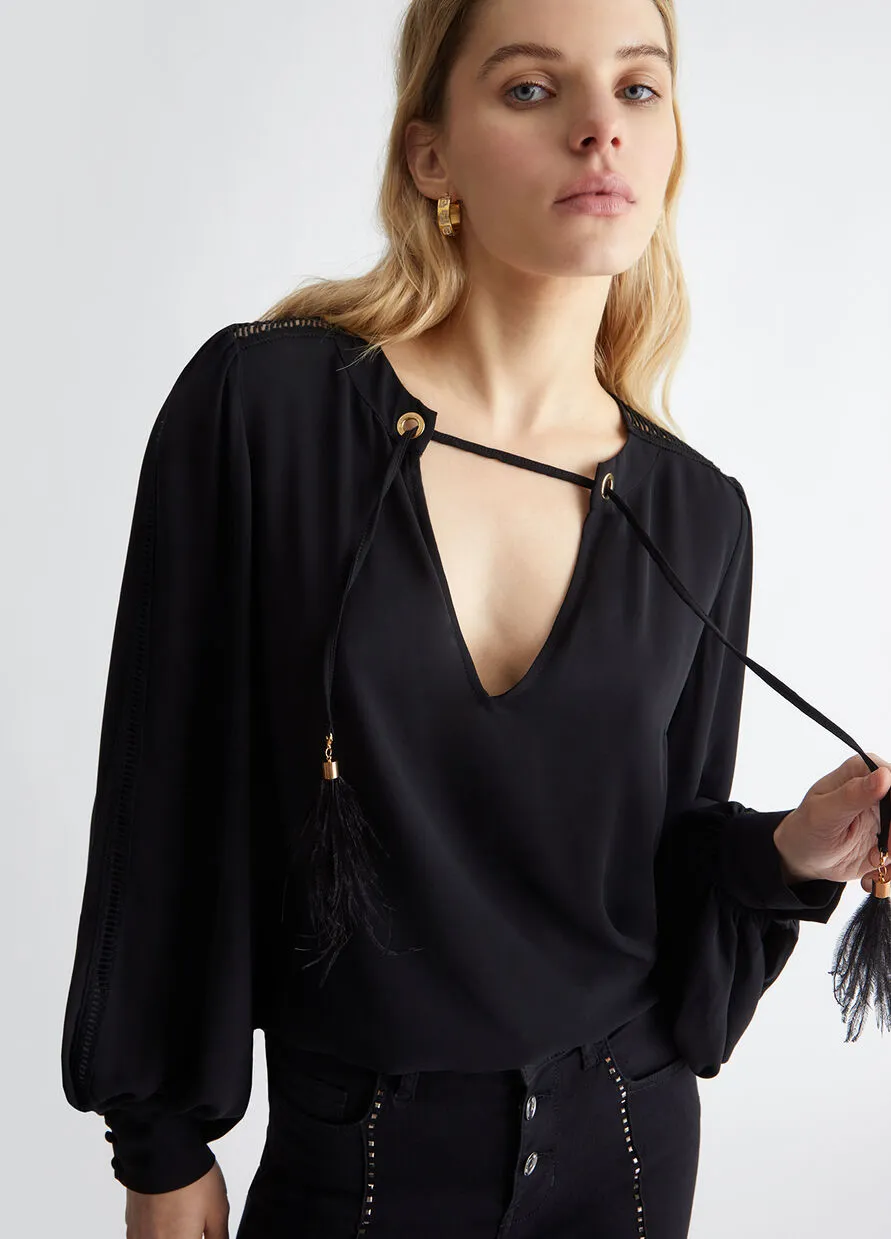 Blouse with Feathers / Black