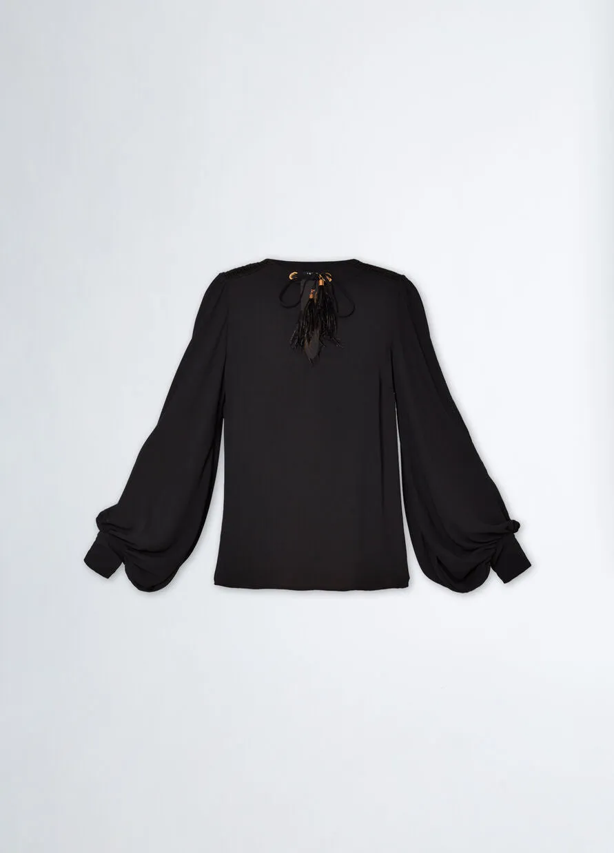 Blouse with Feathers / Black