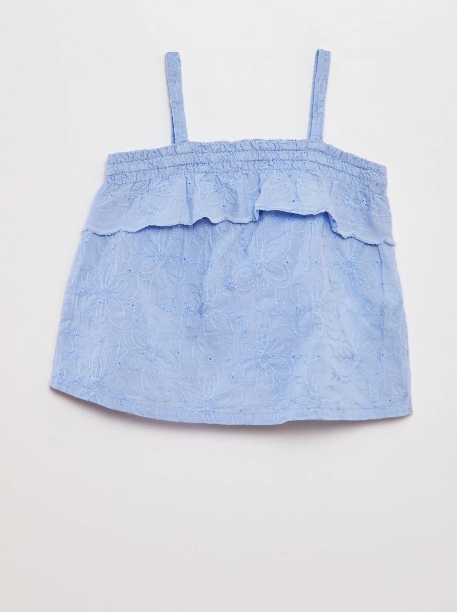 Blusa con volant e ricami a punto inglese - BLU