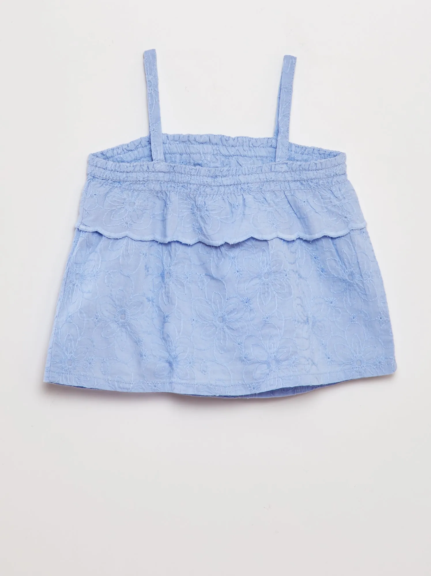 Blusa con volant e ricami a punto inglese - BLU