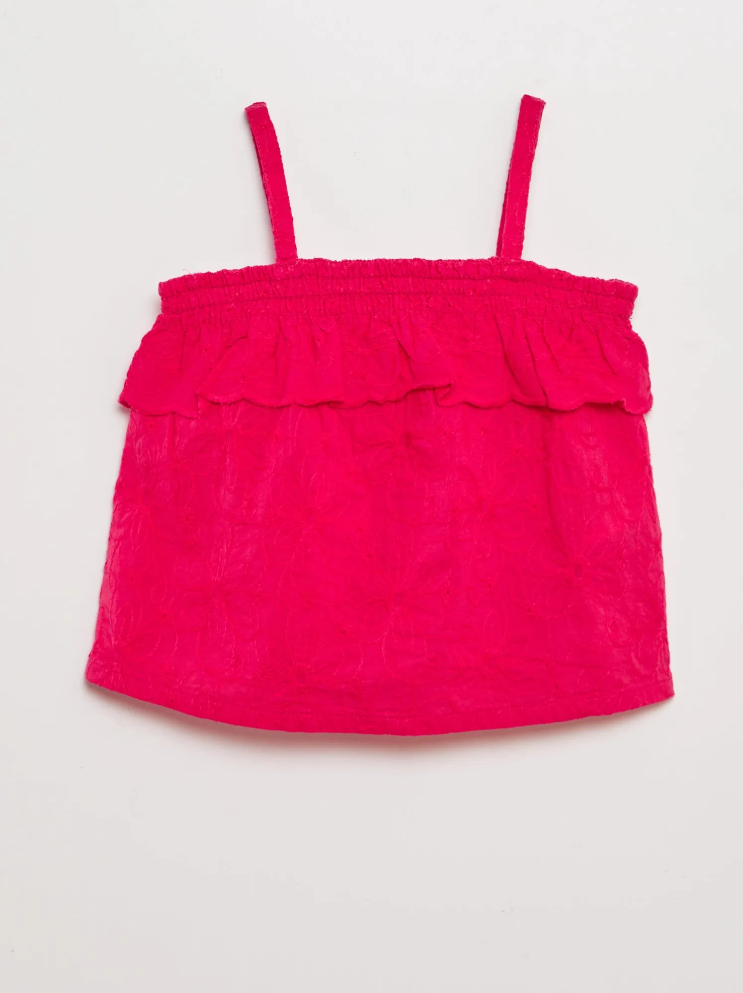 Blusa con volant e ricami a punto inglese - ROSA