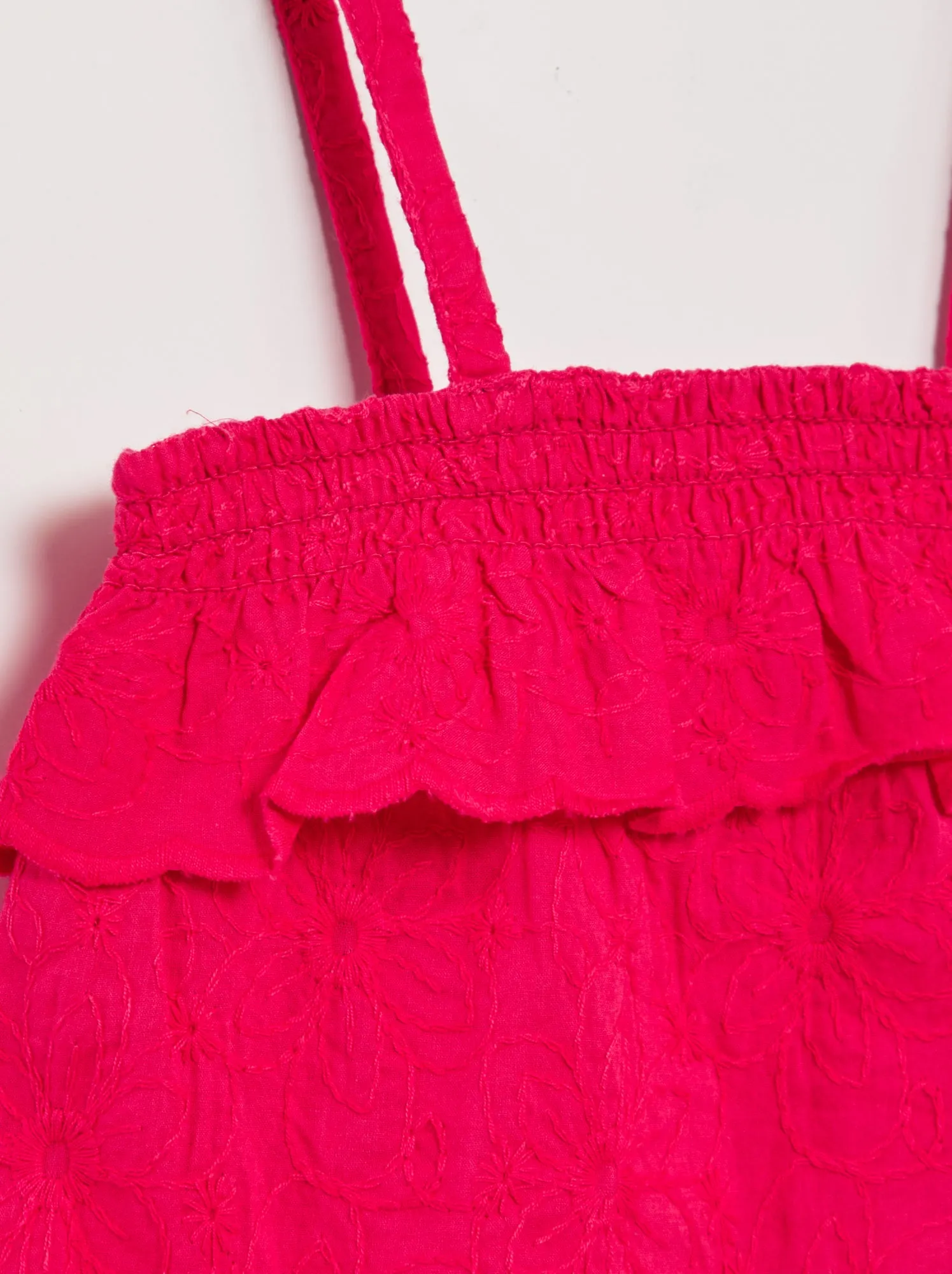 Blusa con volant e ricami a punto inglese - ROSA