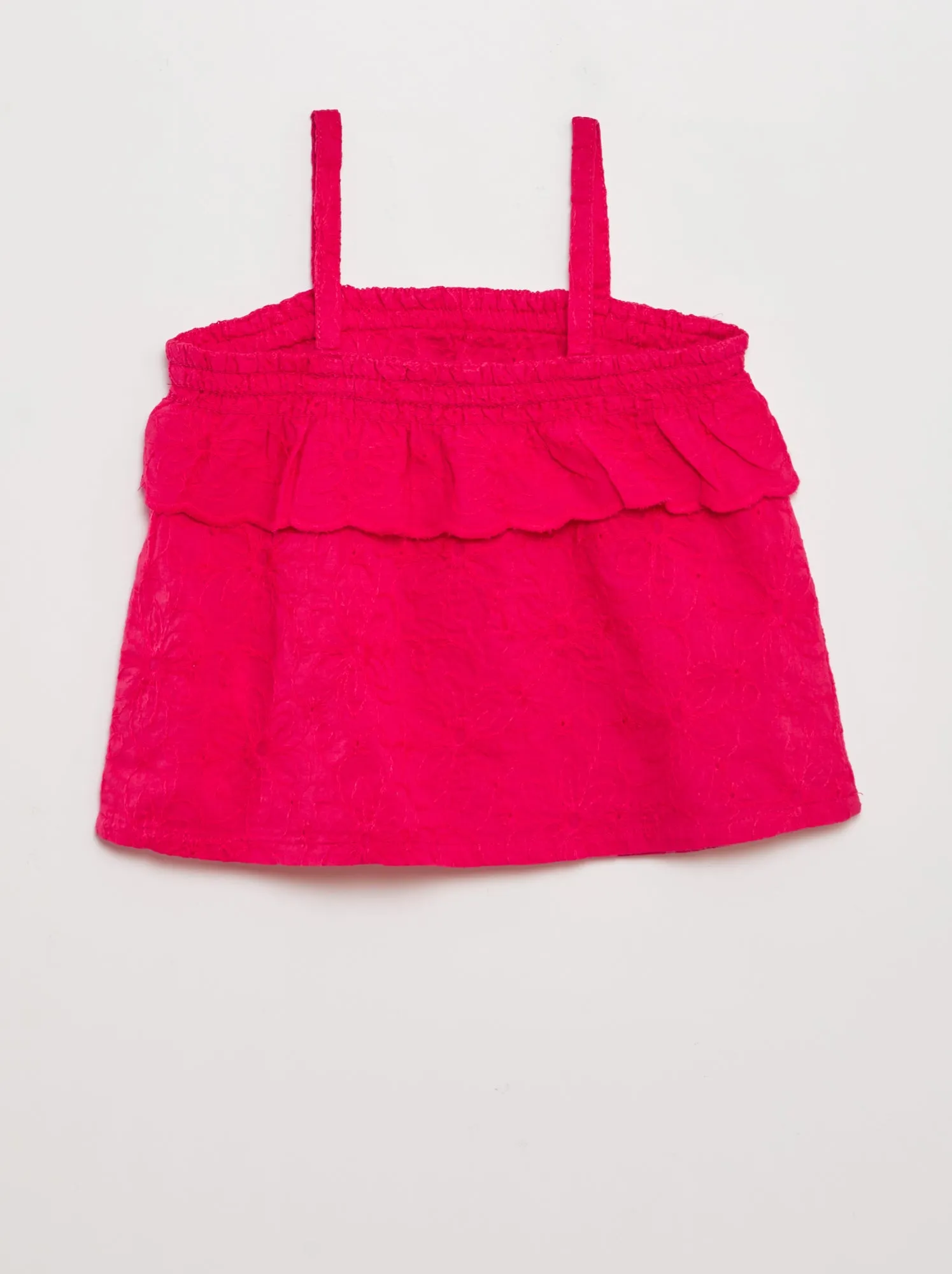 Blusa con volant e ricami a punto inglese - ROSA