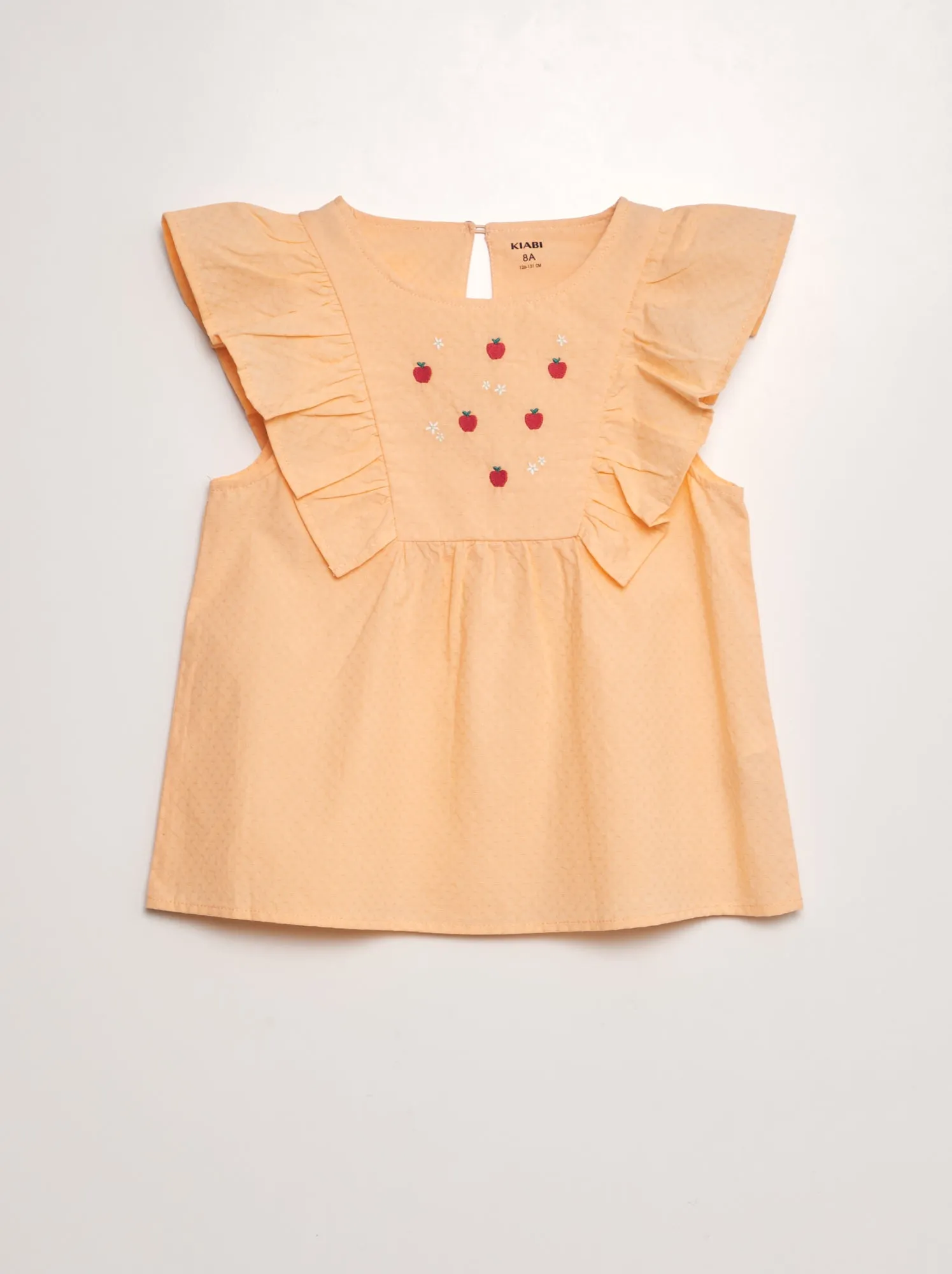 Blusa con volant e ricami 'frutti' - ARANCIONE