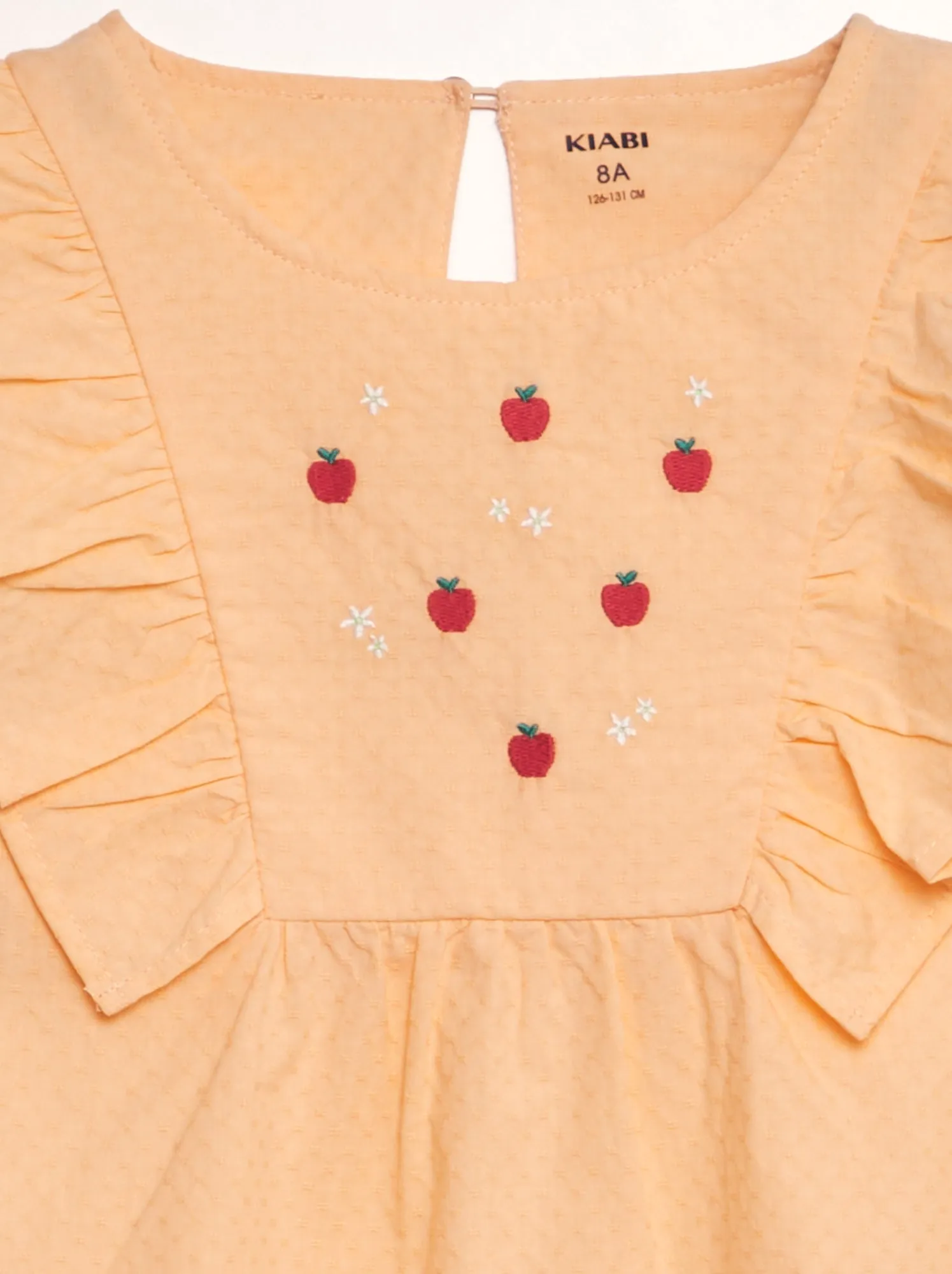 Blusa con volant e ricami 'frutti' - ARANCIONE