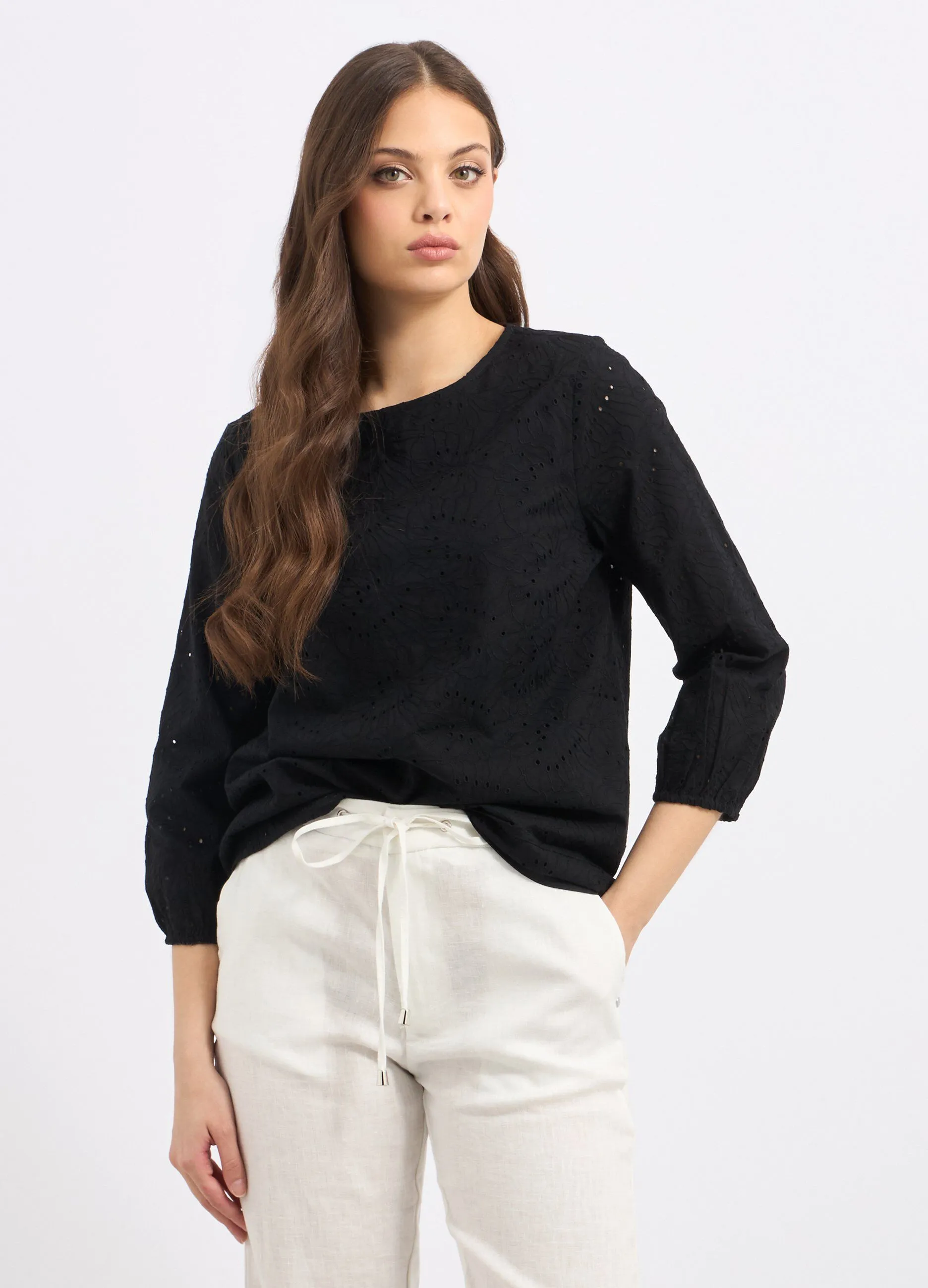 Blusa in puro cotone con ricami donna