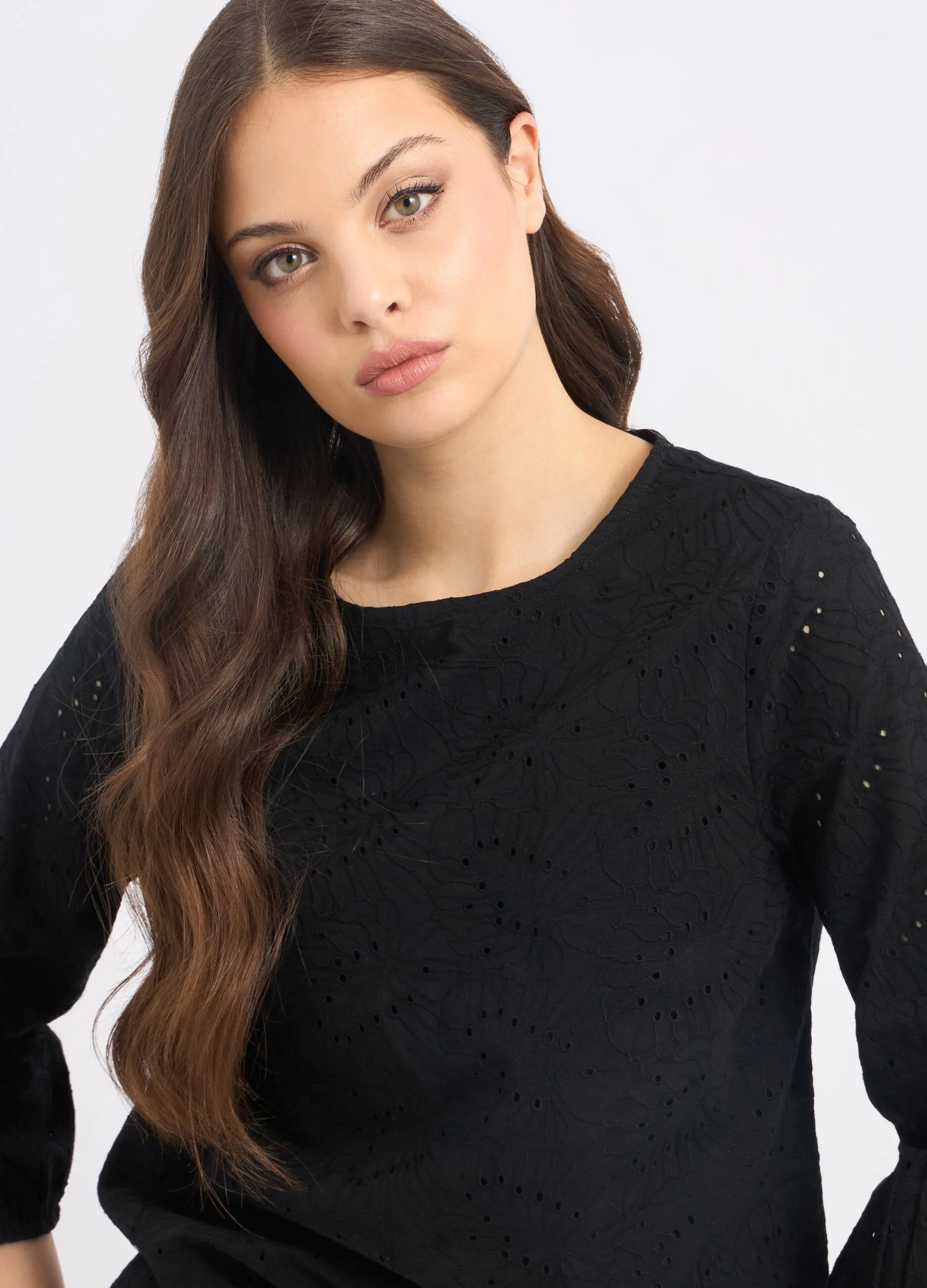 Blusa in puro cotone con ricami donna