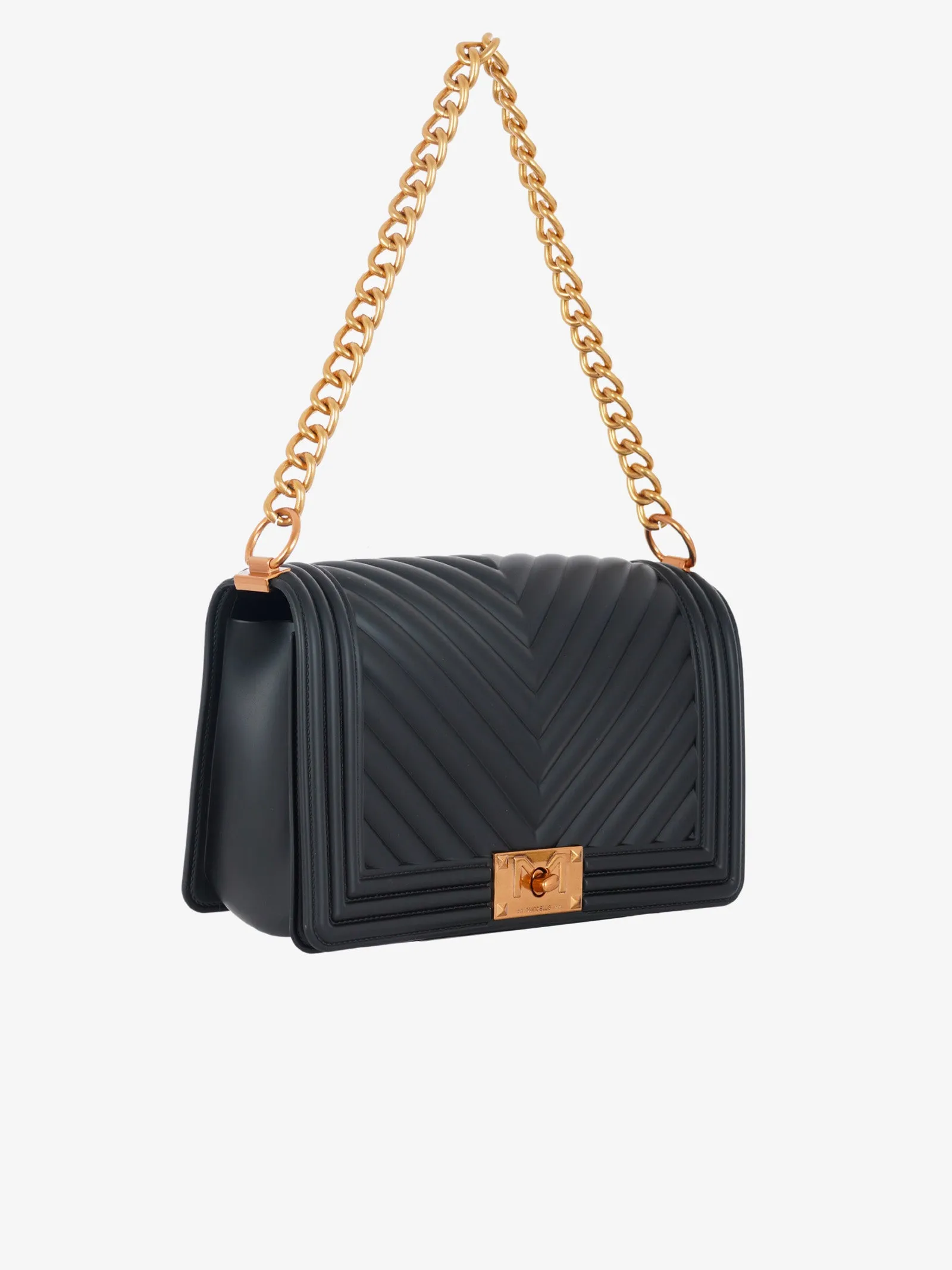 Borsa a spalla Flat M donna nero/oro ducale
