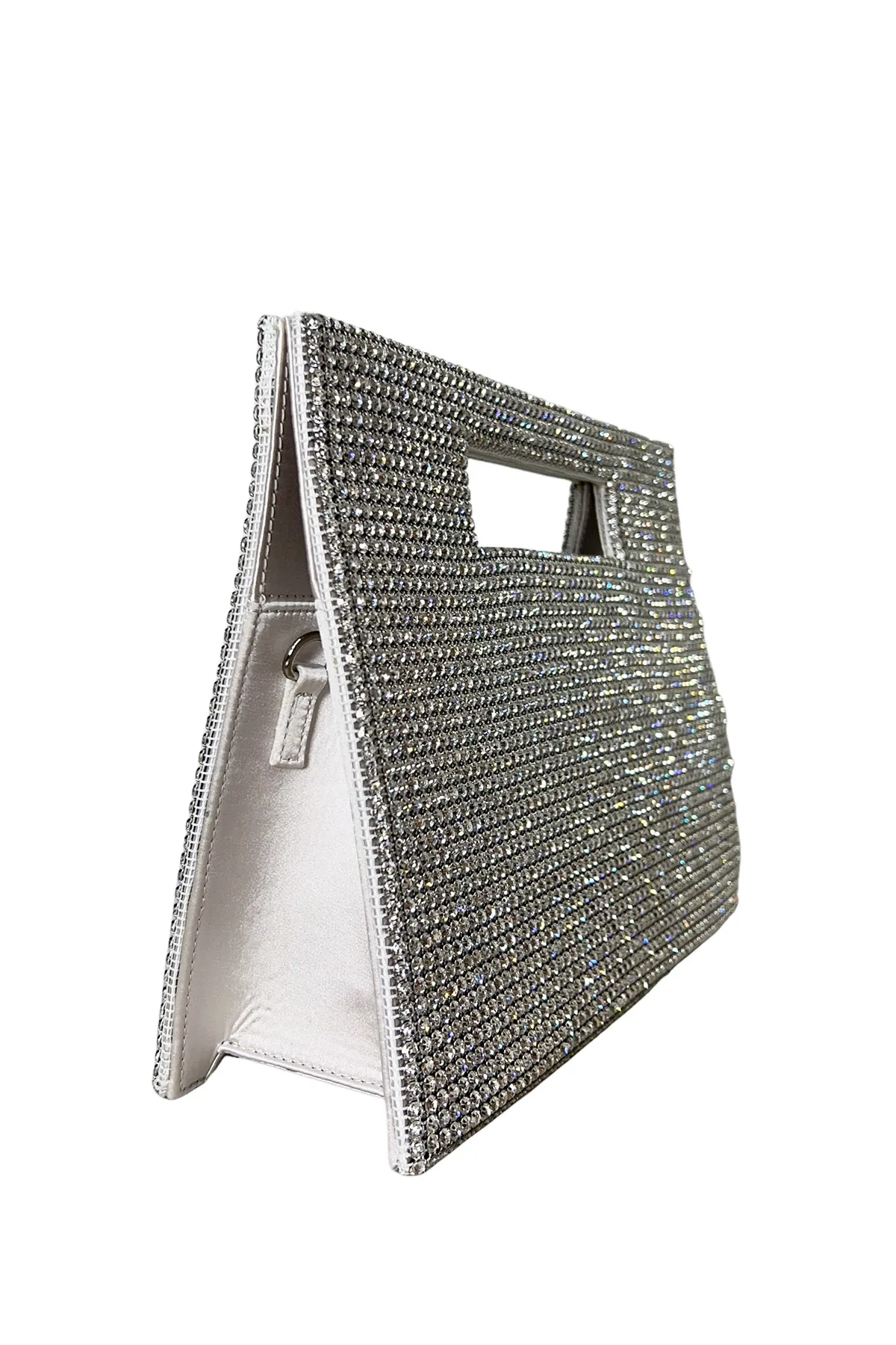 Borsa donna cartela con manico rigido a portafoglio in micro strass con tracolla sganciabile