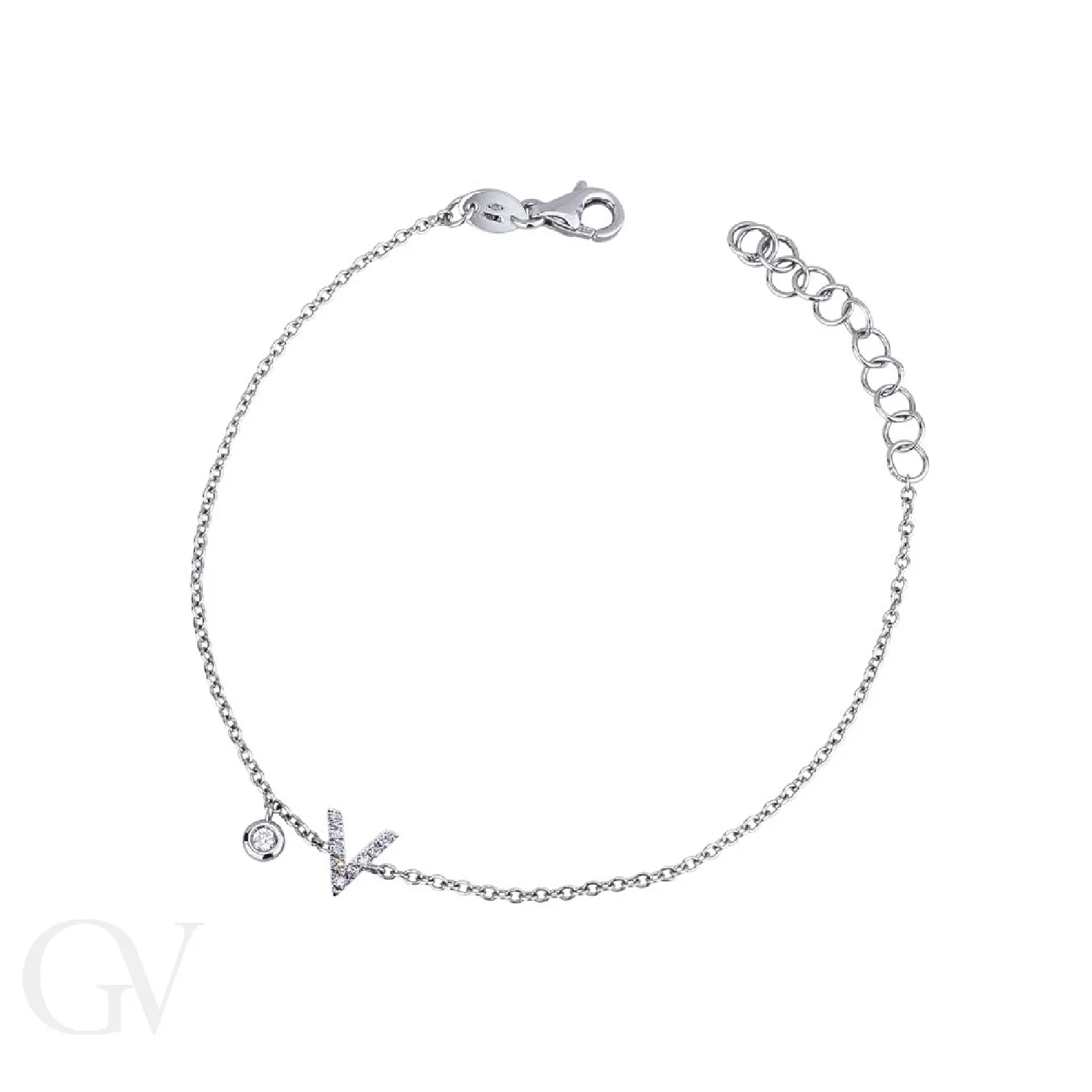 Bracciale lettera V in oro bianco 18k con diamanti