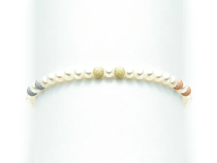 Bracciale Miluna in oro bianco giallo e rosa 18kt con Perle e 6 sfere diamantate PBR608