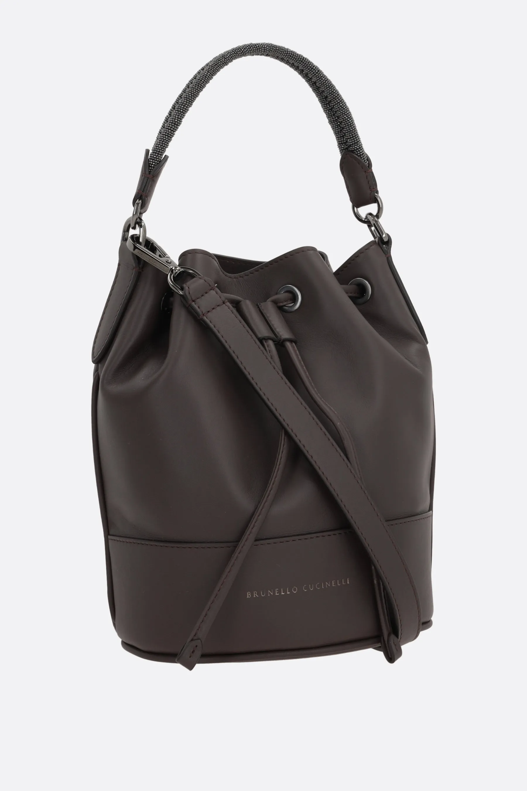 BRUNELLO CUCINELLI borsa a secchiello in pelle liscia con Precious Braided Handle