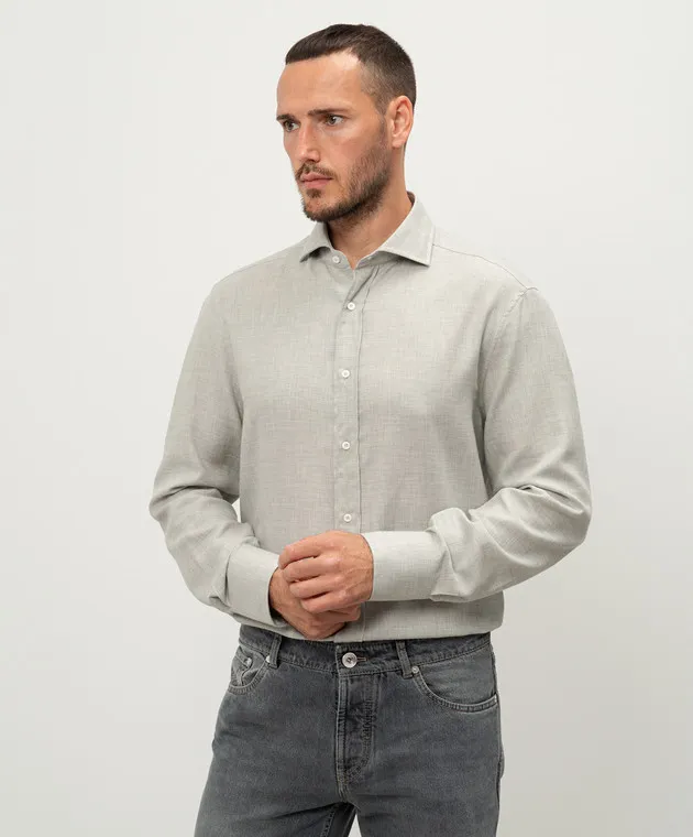 Brunello Cucinelli Camicia grigia con cashmere MY6121718