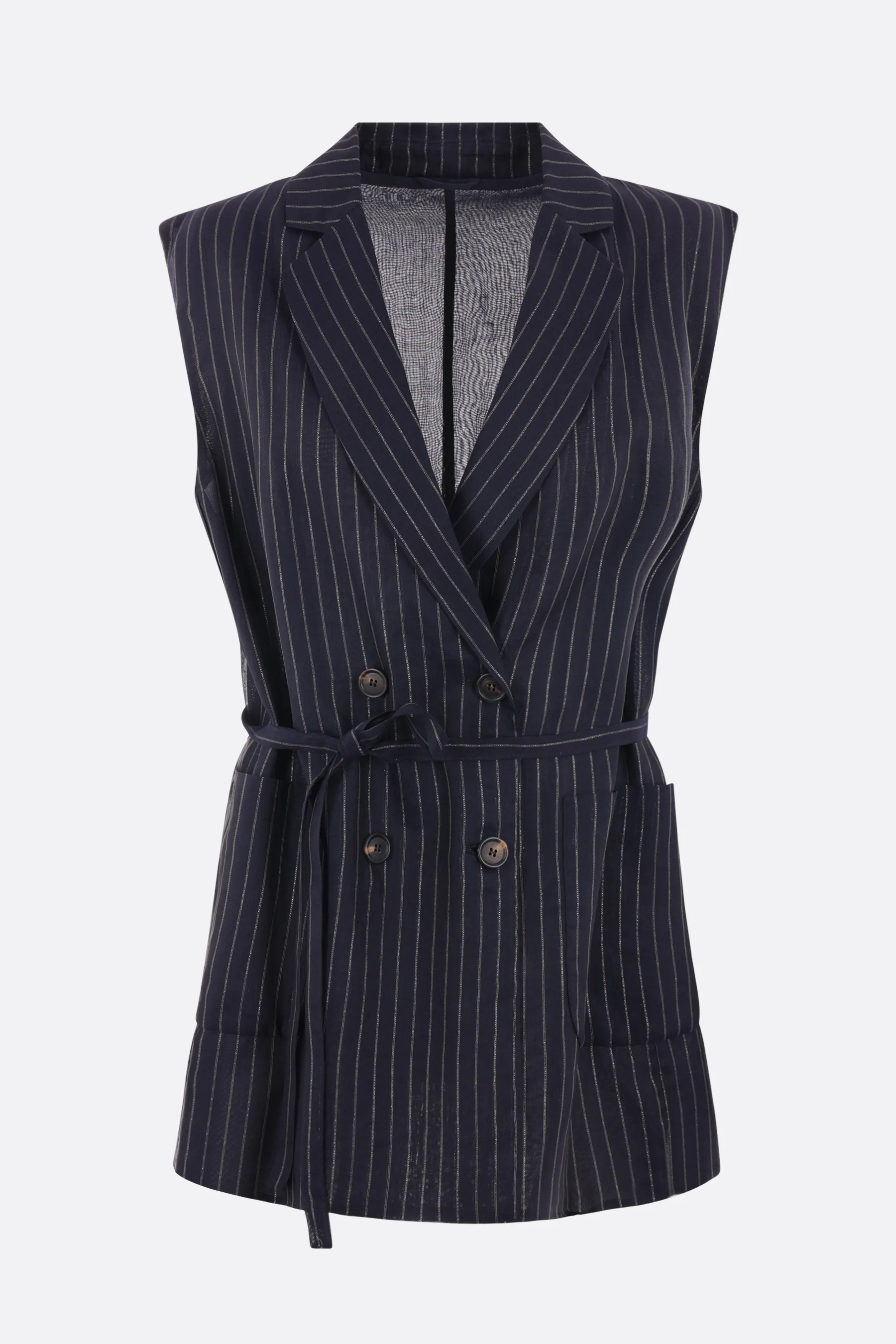 BRUNELLO CUCINELLI giacca doppiopetto smanicata in organza e lurex