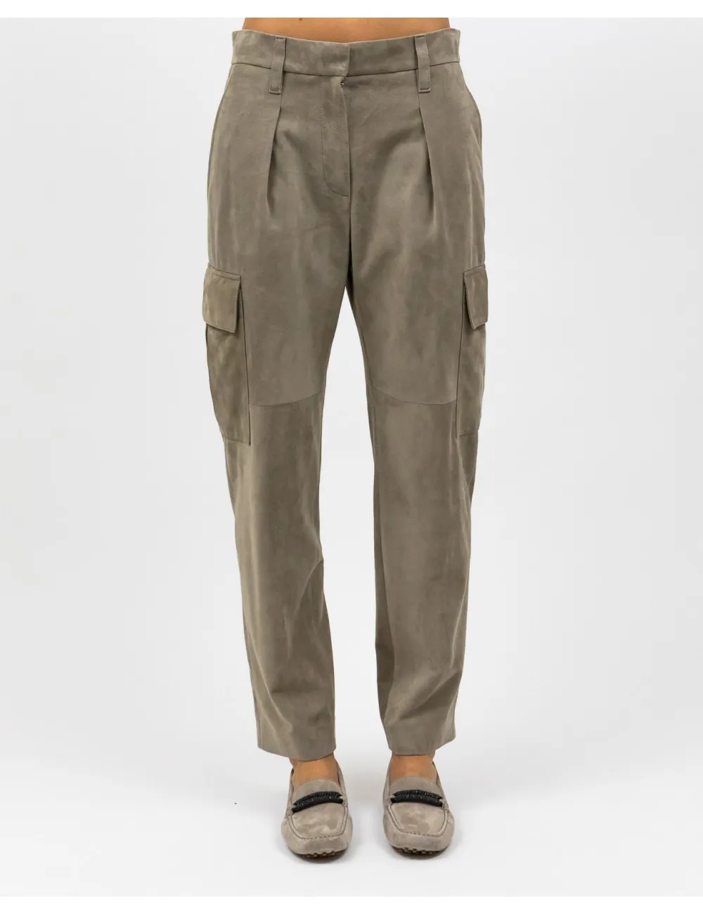 Brunello Cucinelli - Pantalone in Camoscio Taupe Donna