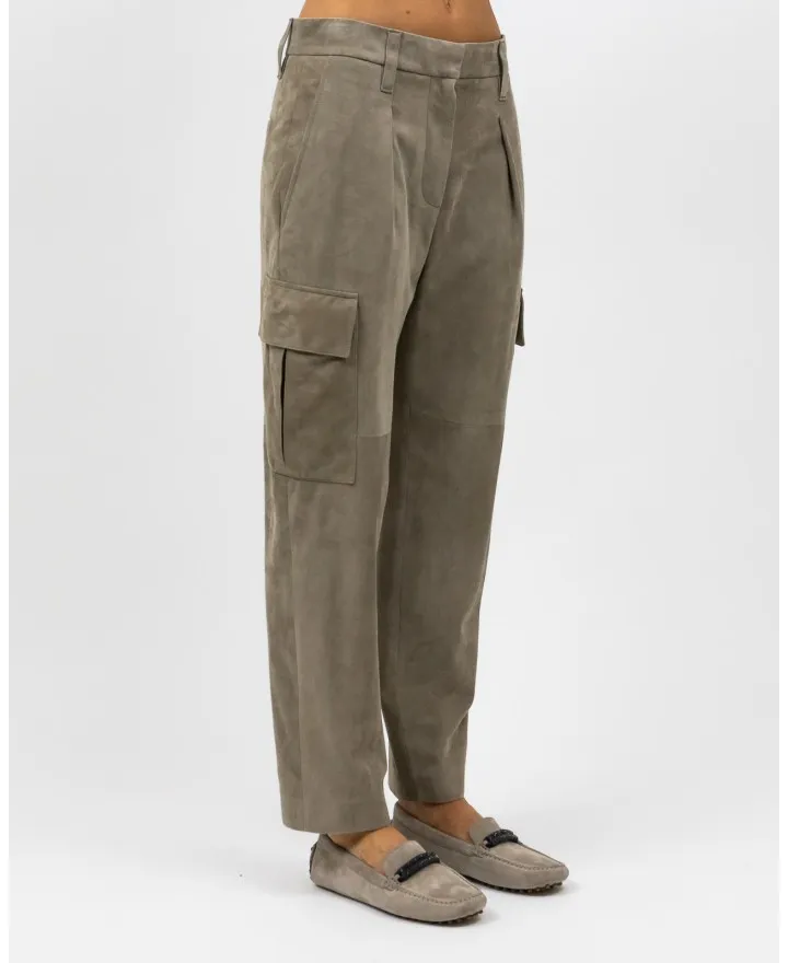 Brunello Cucinelli - Pantalone in Camoscio Taupe Donna