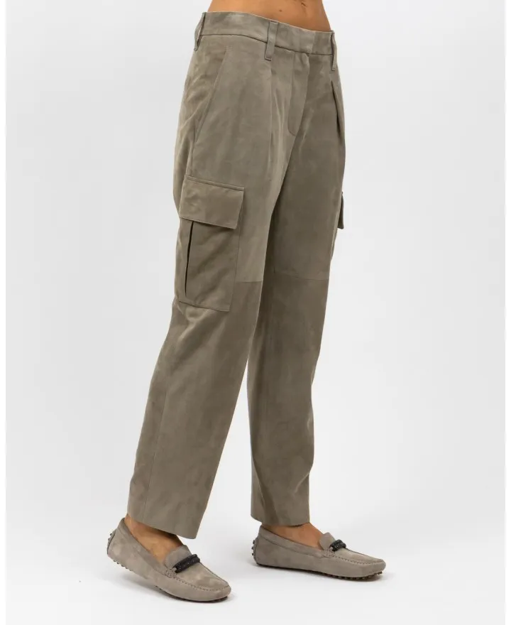 Brunello Cucinelli - Pantalone in Camoscio Taupe Donna