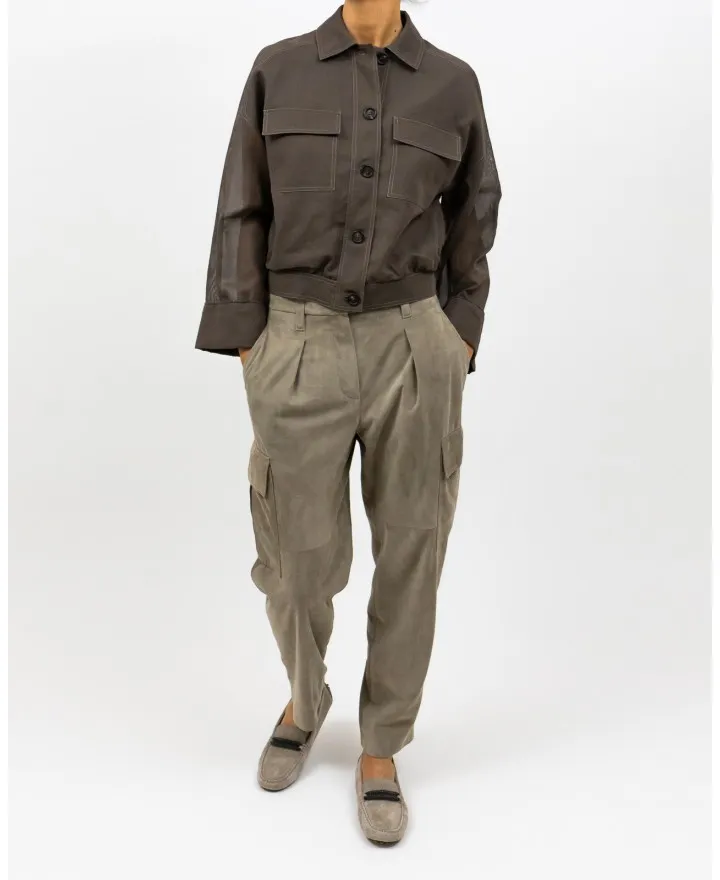 Brunello Cucinelli - Pantalone in Camoscio Taupe Donna