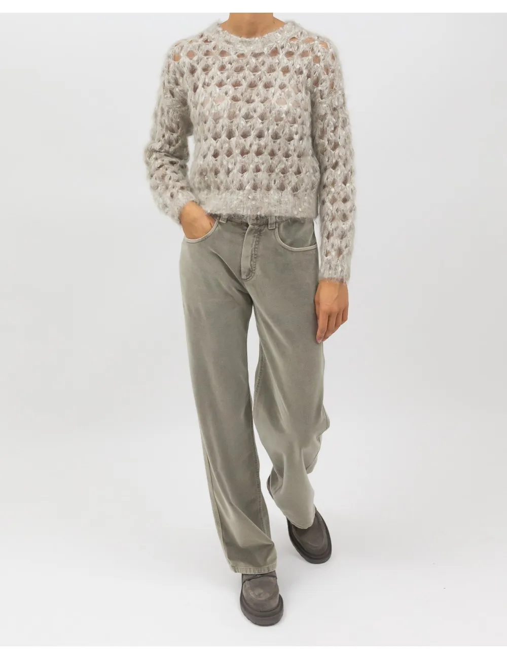Brunello Cucinelli - Pantalone in Velluto di Cotone Cobblestone Donna