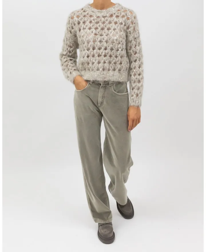 Brunello Cucinelli - Pantalone in Velluto di Cotone Cobblestone Donna