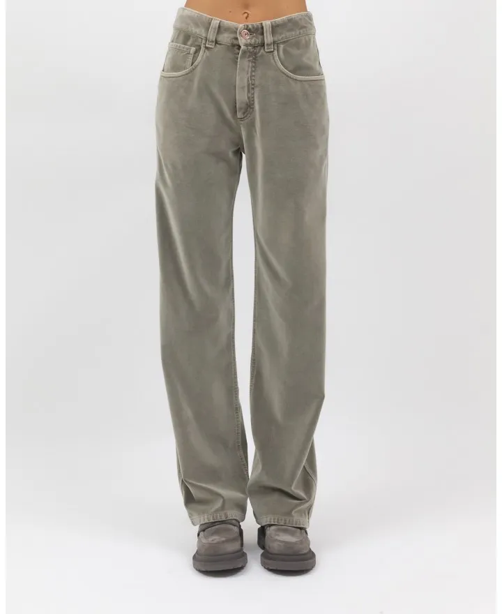 Brunello Cucinelli - Pantalone in Velluto di Cotone Cobblestone Donna