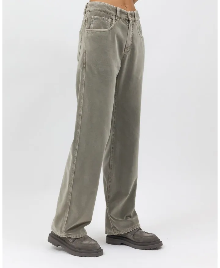 Brunello Cucinelli - Pantalone in Velluto di Cotone Cobblestone Donna