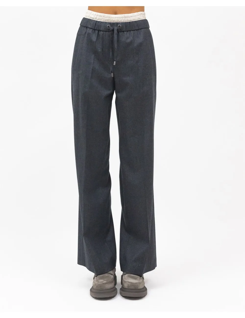 Brunello Cucinelli - Pantalone Palazzo in Lana Grigio Antracite Donna